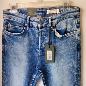 💥All Saints Blue Skinny Jeans  Vintage-Inspired Fading Men's 30 Ronnie   NWT 💥